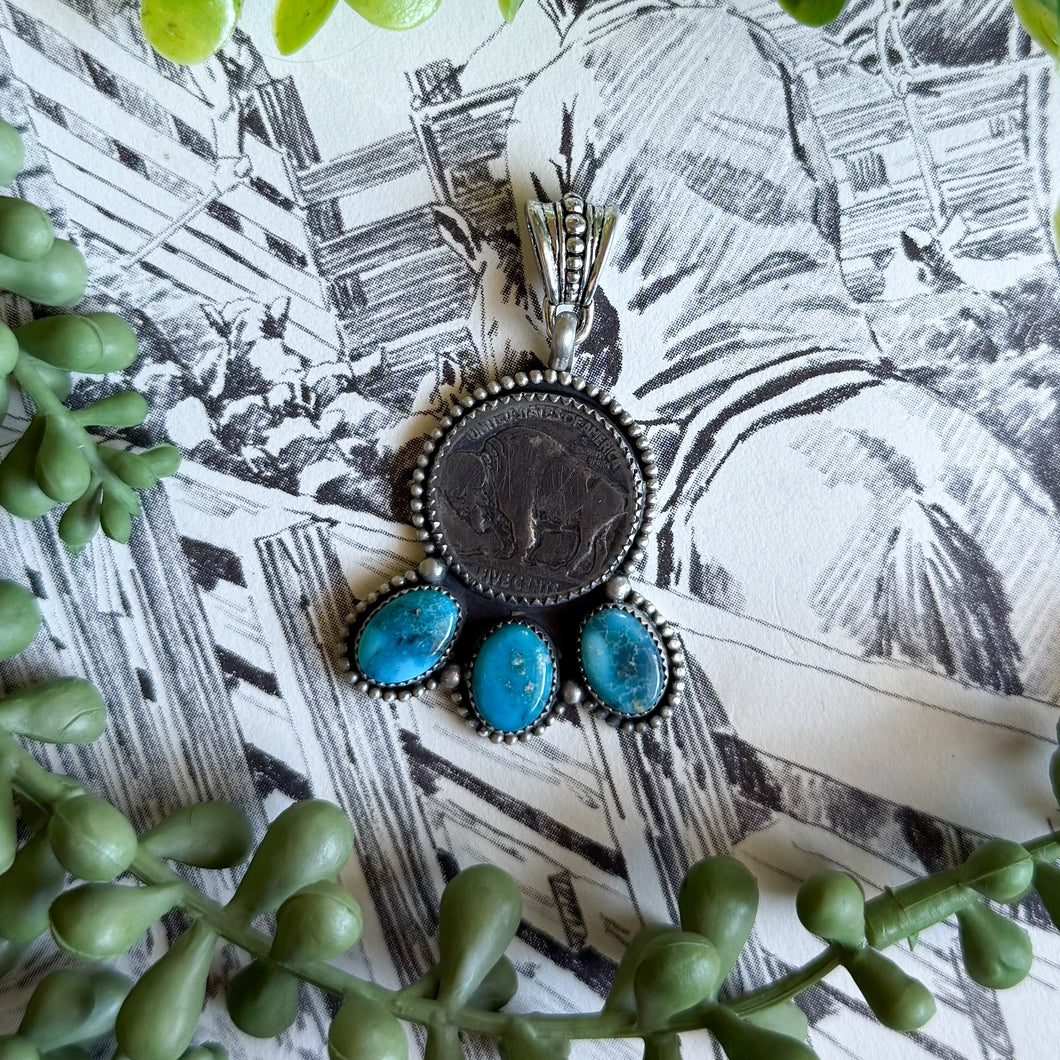 3-Stone Blue Ridge Buffalo Coin Pendant