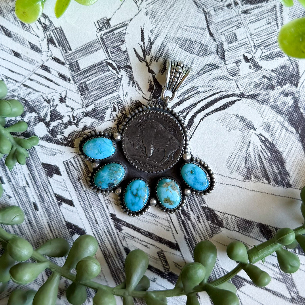 5-Stone Blue Ridge Buffalo Coin Pendant