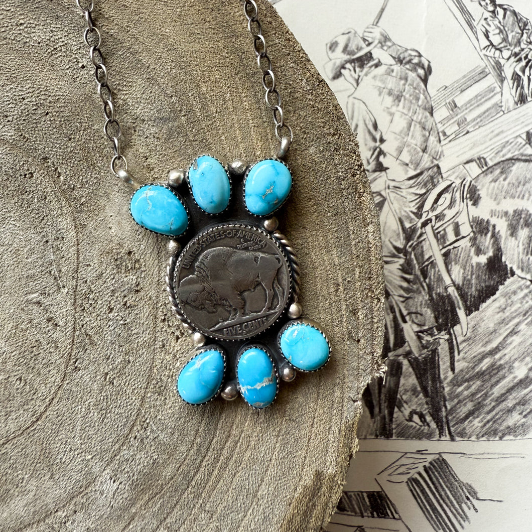 Blue Bird Buffalo Coin Necklace